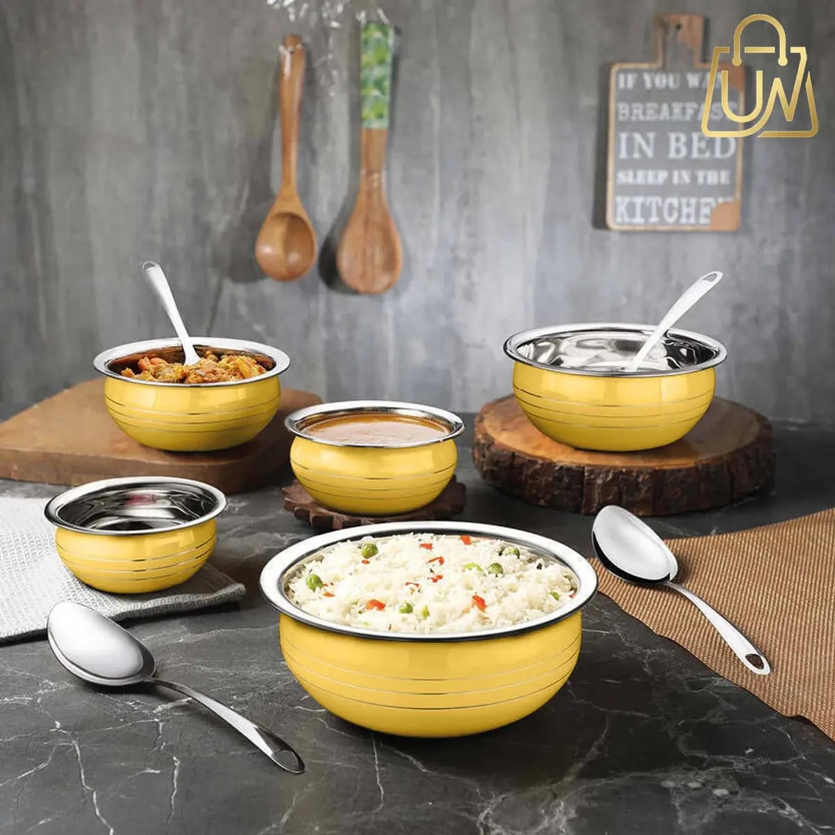 Classic Essentials 10-Piece Induction Friendly Stainless Steel Handi Set (Yellow)