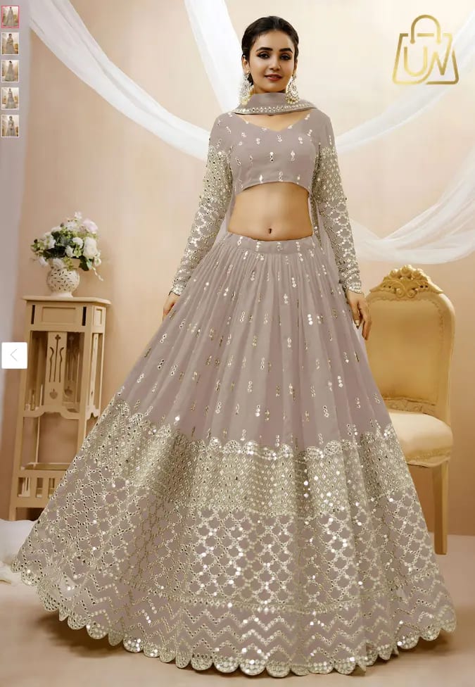 FABPIXEL Embroidered Mirror Work Semi-Stitched Lehenga Choli With Dupatta – Flat 52% OFF