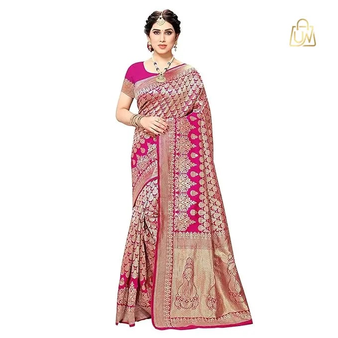 Yashika Women's Trendy Banarasi Kanjivaram Saree with Blouse Material