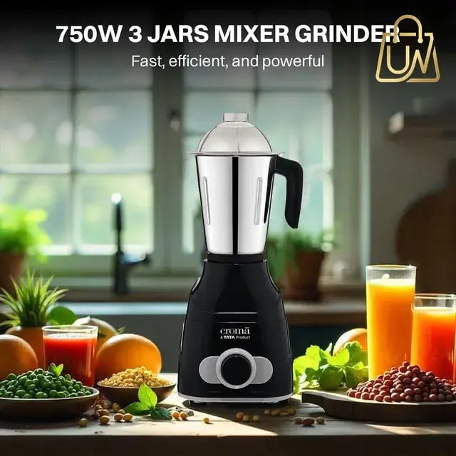 Croma 750W Mixer Grinder with 3 Jars – Black