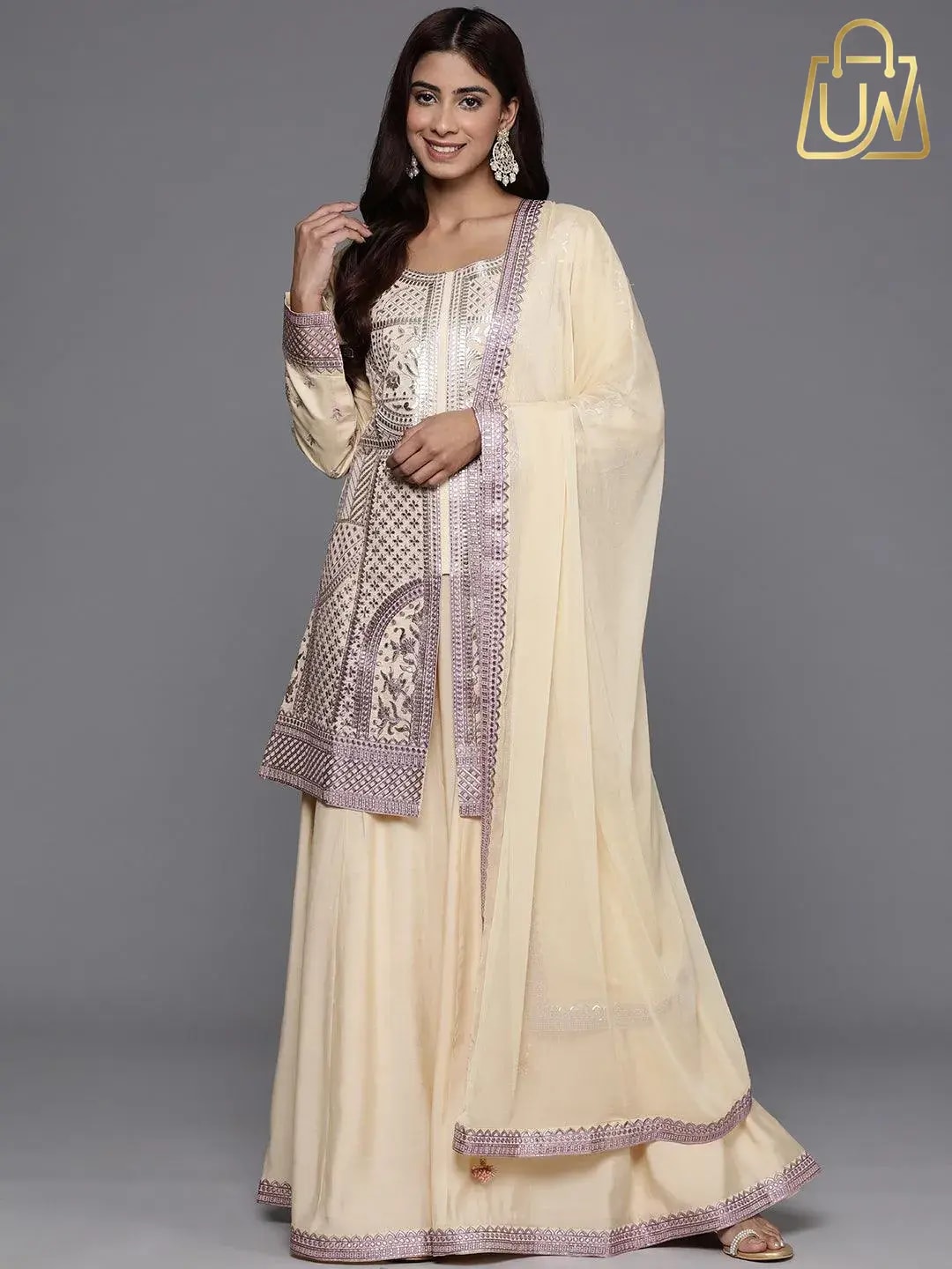 Libas Art Paisley Embroidered Georgette Straight Suit Set with Dupatta