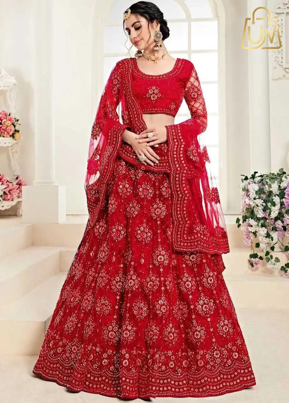 Udbhav Export Embroidered Semi-Stitched Lehenga Choli with Dupatta
