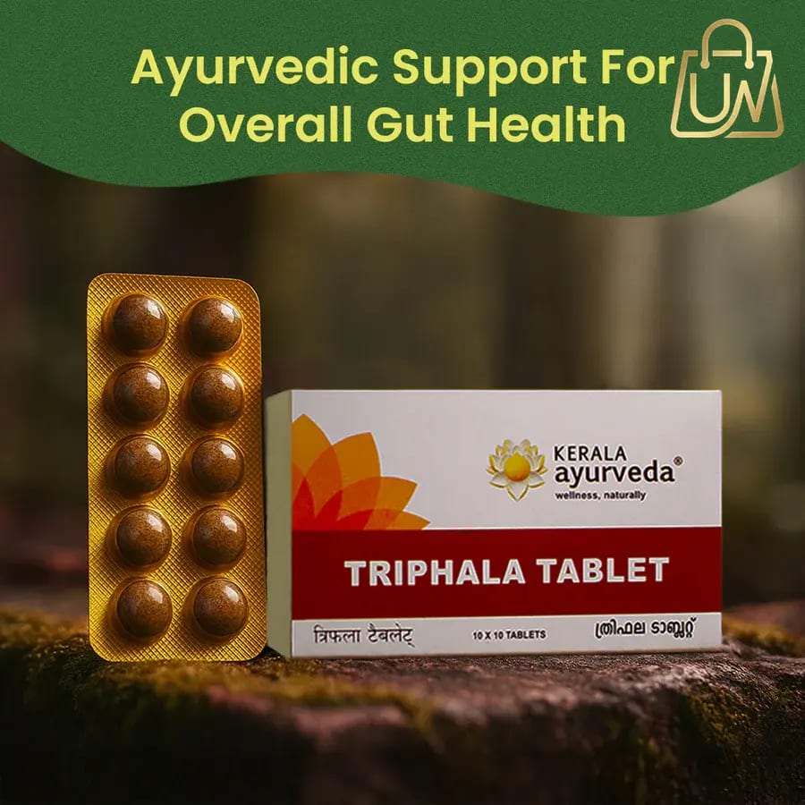 Kerala Ayurveda Triphala Tablets – पाचन और पेट की संपूर्ण सेहत के लिए (पैकेट)