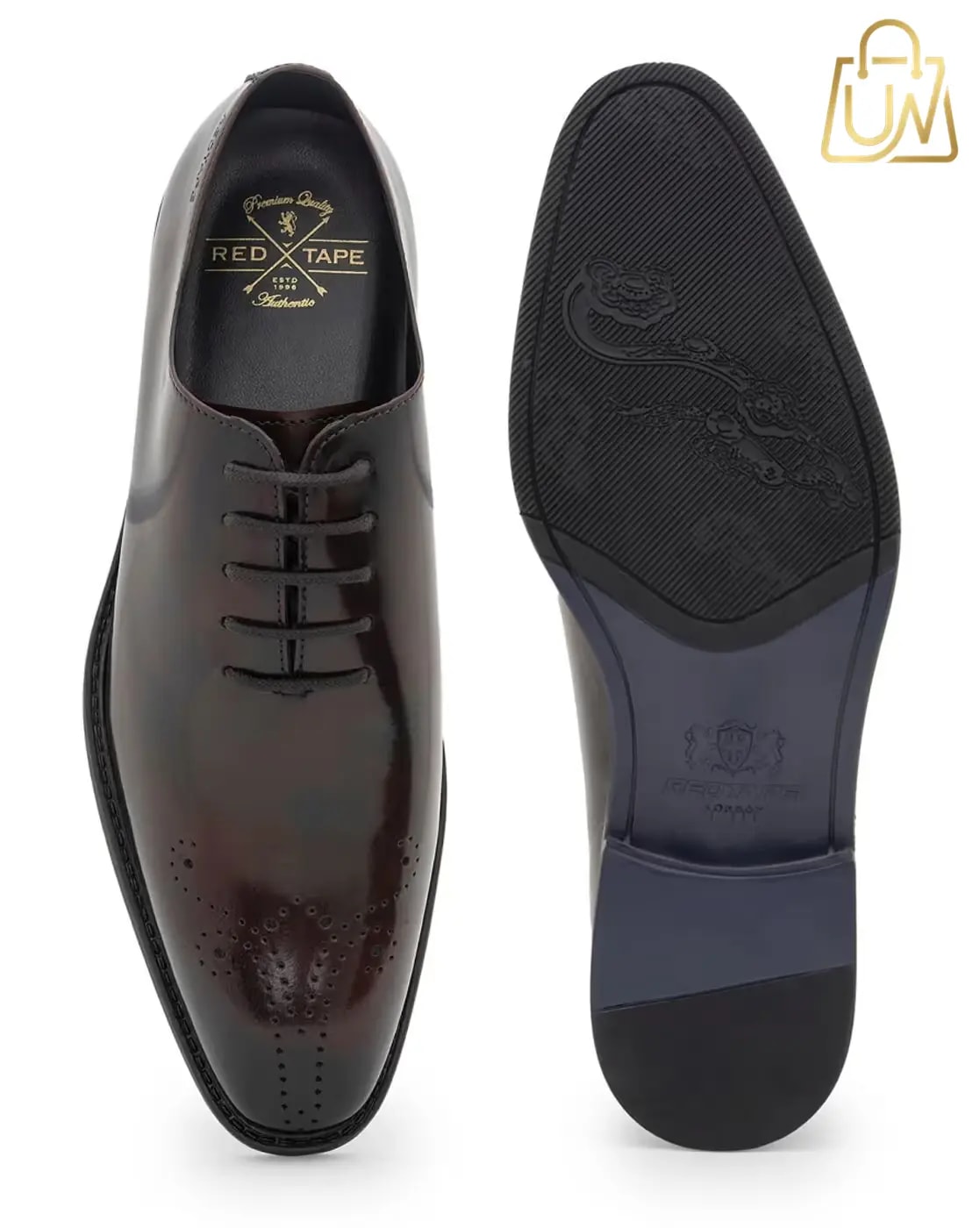 RED TAPE: Classic Burgundy Round-Toe Lace-Up Formal Shoes