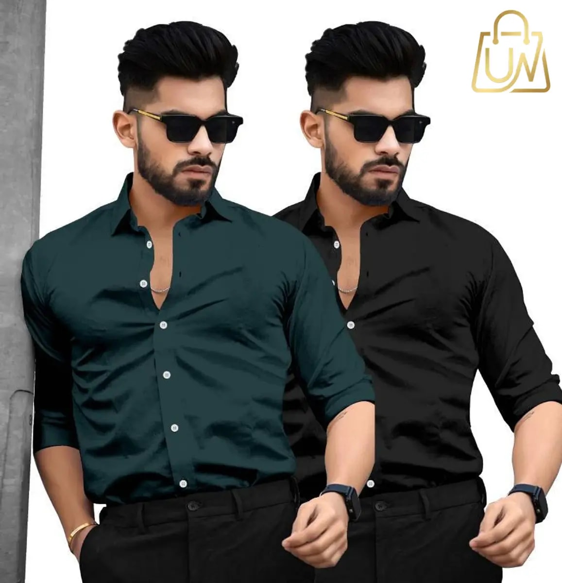 GLOREN Men’s Solid Casual Multicolor Shirt (Pack of 2)