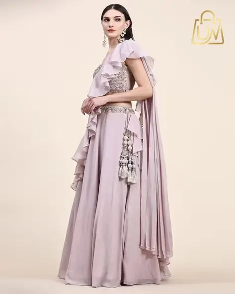 Raswa Premium Pink Embellished Lehenga Choli Set with Dupatta (Free Size)