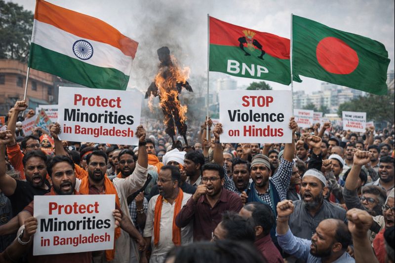 बांग्लादेश में अल्पसंख्यक हिंसा और भारत में विरोध – तीन दिन का विस्तृत सार