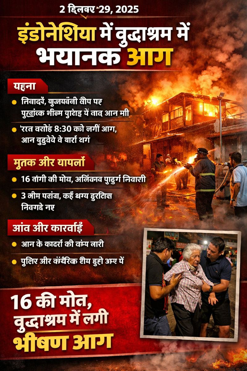 इंडोनेशिया के वृद्धाश्रम में भीषण आग, 16 बुजुर्गों की दर्दनाक मौत