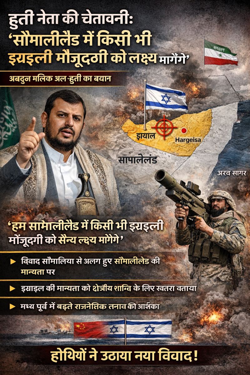 हुती नेता का चेतावनी भरा बयान: “सॉमालीलैंड में किसी भी इस्राइली मौजूदगी को लक्ष्य मानेंगे”