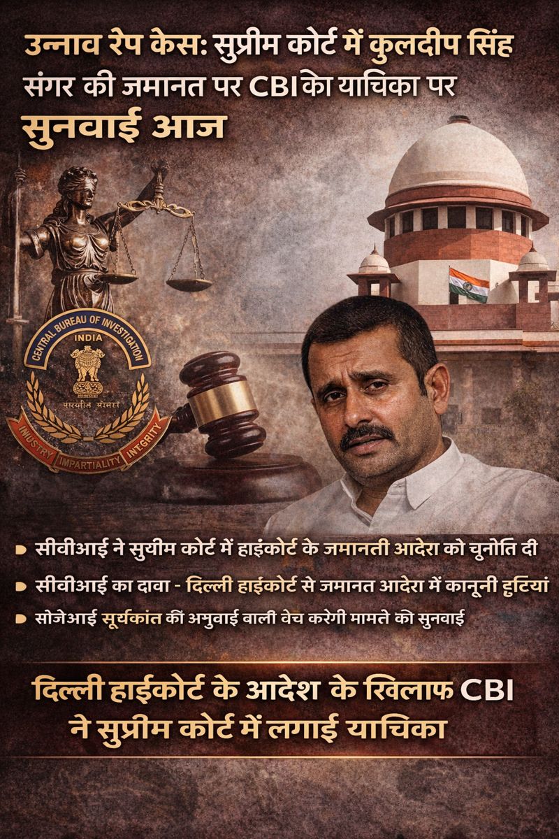 उन्नाव रेप केस: सुप्रीम कोर्ट में कुलदीप सिंह सेंगर की जमानत पर CBI की याचिका पर आज सुनवाई