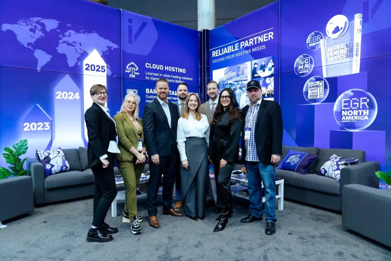 Internet Vikings team group photo on their stand at ICE Barcelona 2026