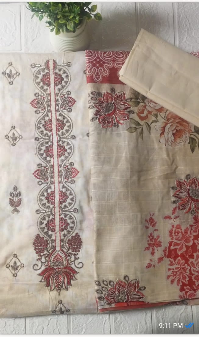 Lawn 3pc Embroidery chikankari 3