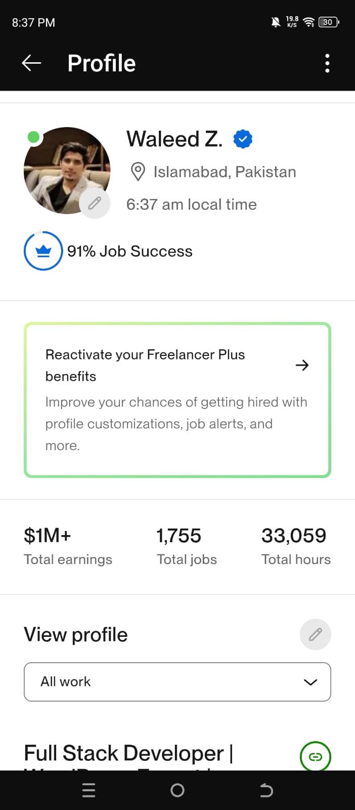 Suspended Upwork Profile