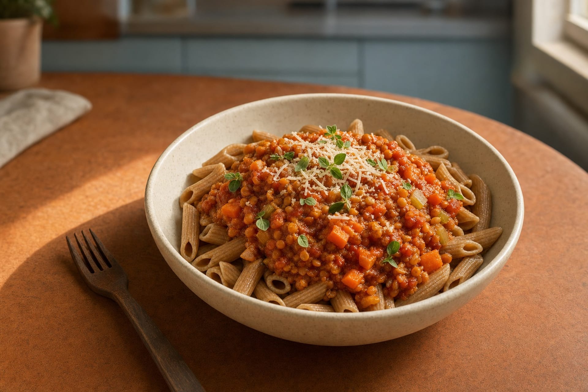 Nudeln mit Linsen-Bolognese