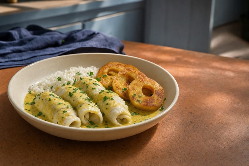 Fischröllchen mit Apfelscheiben