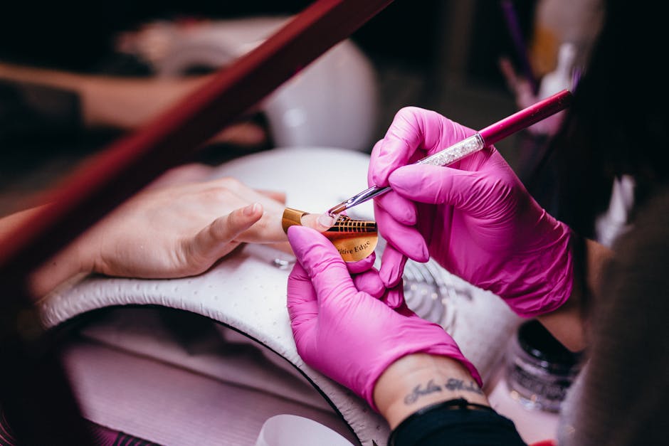 Colorful acrylic nail design with artistic patterns - Professional nail salon Toronto