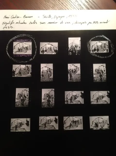 Contact sheet by Henri Cartier-Bresson. From his famous Seville, Spain, 1933 shot.