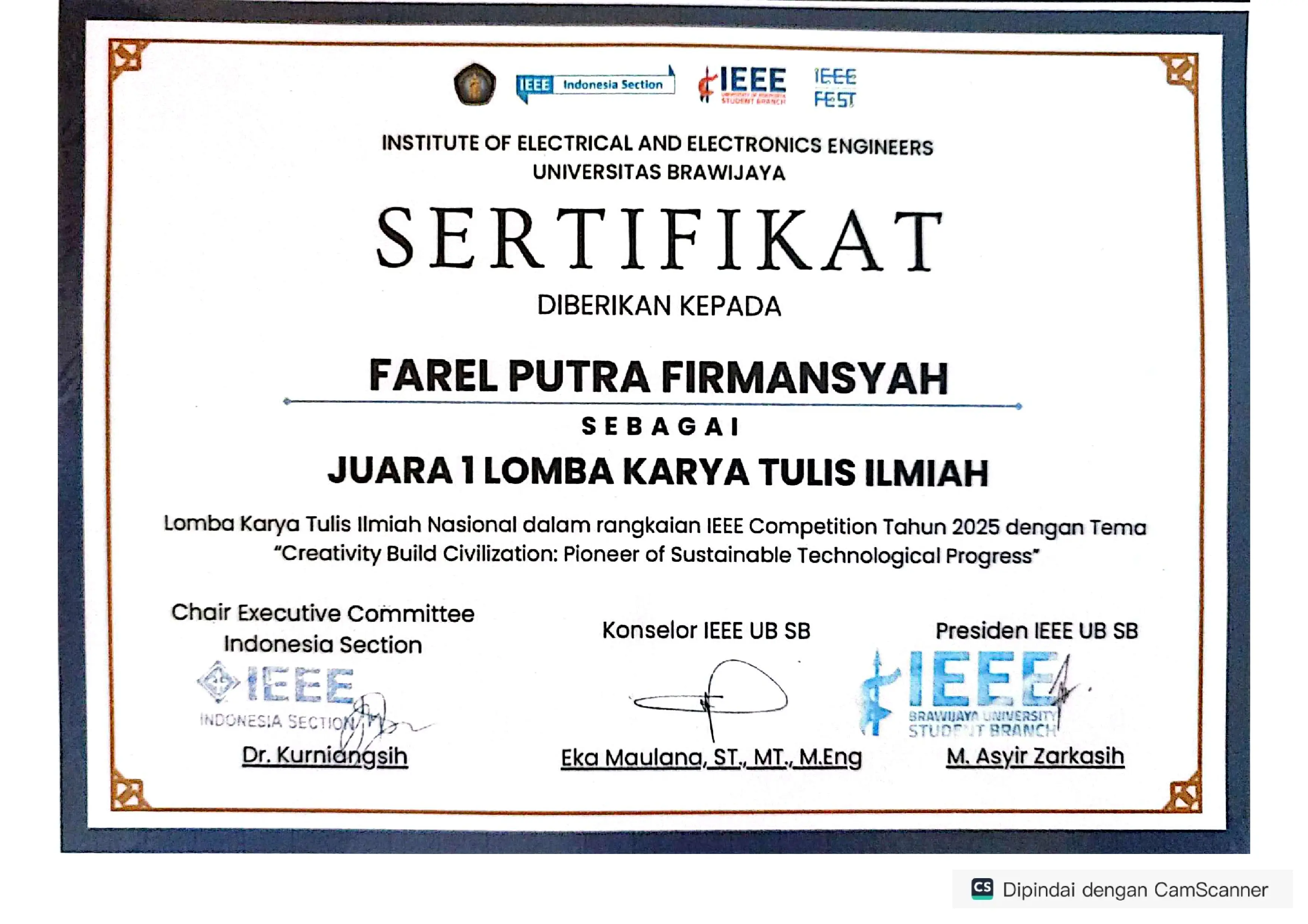 1st Place - National Scientific Paper Competition (LKTI) IEEE SB UB Fest 2025