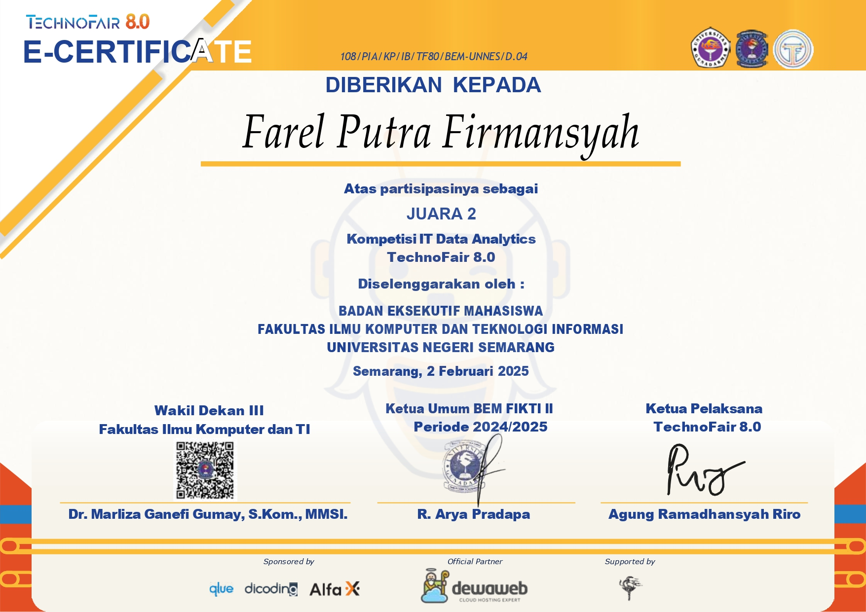 2nd Place – National App Development Competition (TechnoFair 2025)