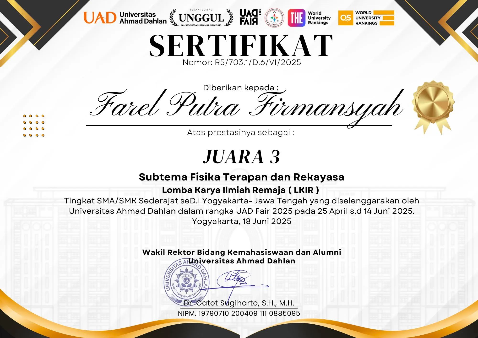 3rd Place - Scientific Paper Competition (Physics & Applied Sciences)