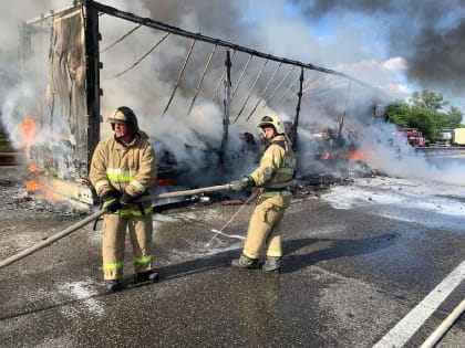 Во Владимирской области на трассе М-7 в результате ДТП сгорела фура