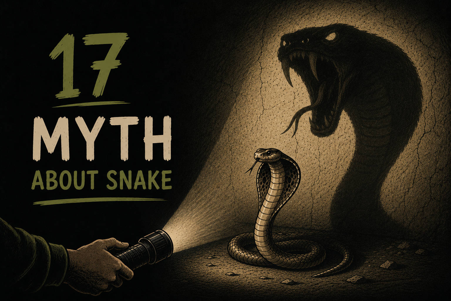 snake in light of a torch with scary shadow