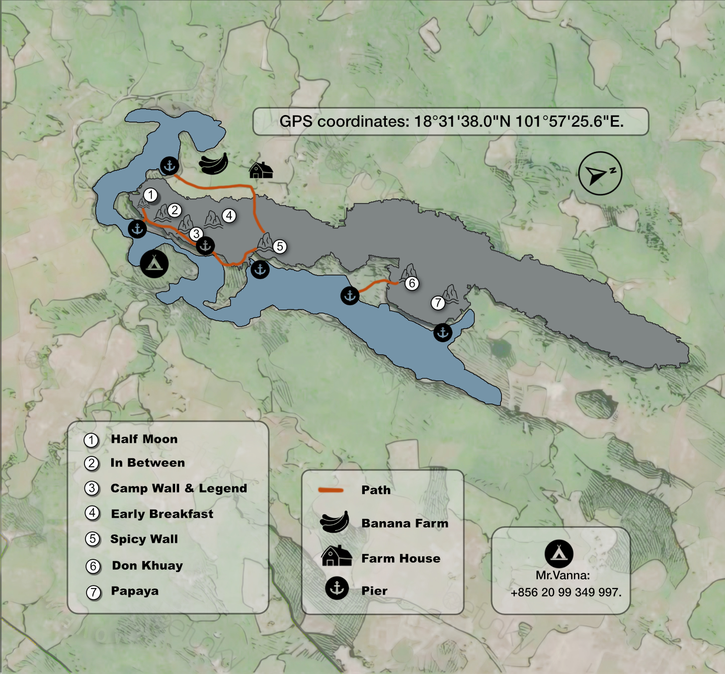 Map showing the access routes to the different crags.