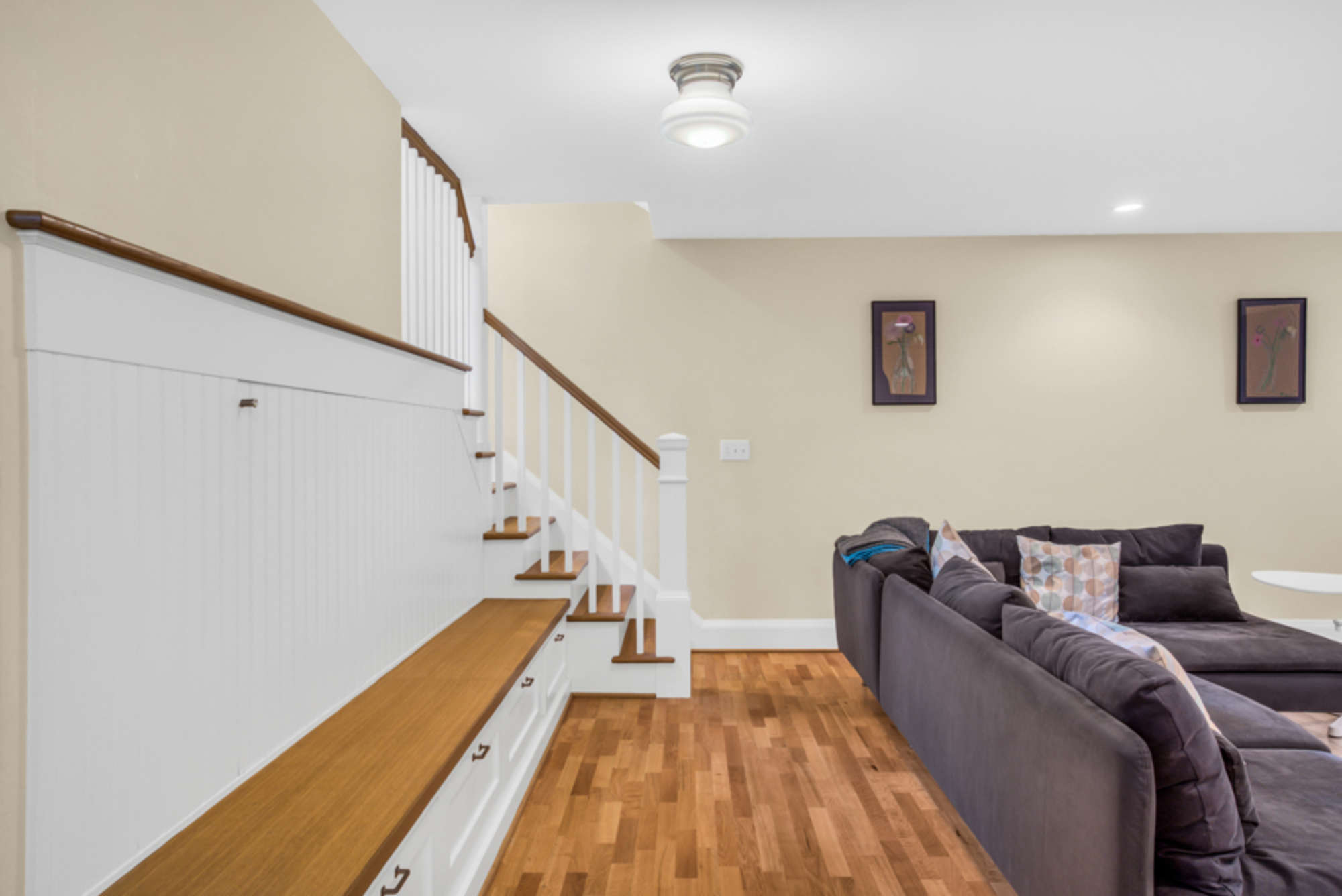 Stairs down to (basement) apartment from separate entrance at side of home.