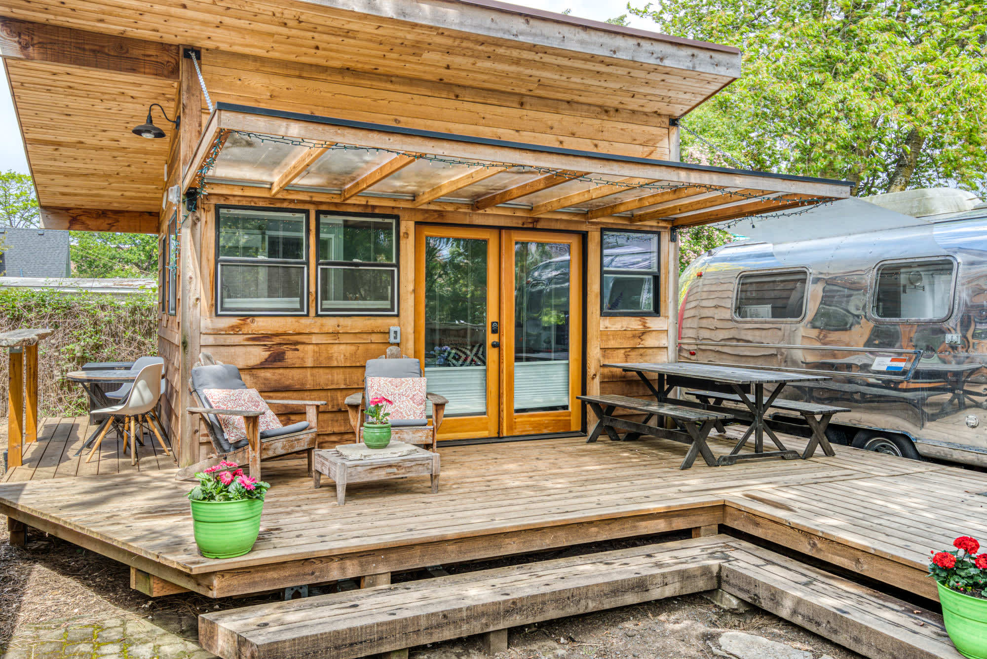 outdoor space in between the ADU and Airstream