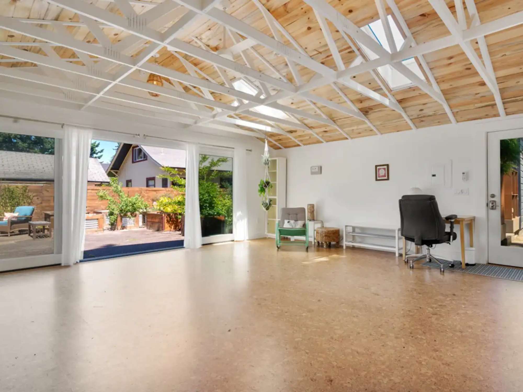 yoga studio with solo desk