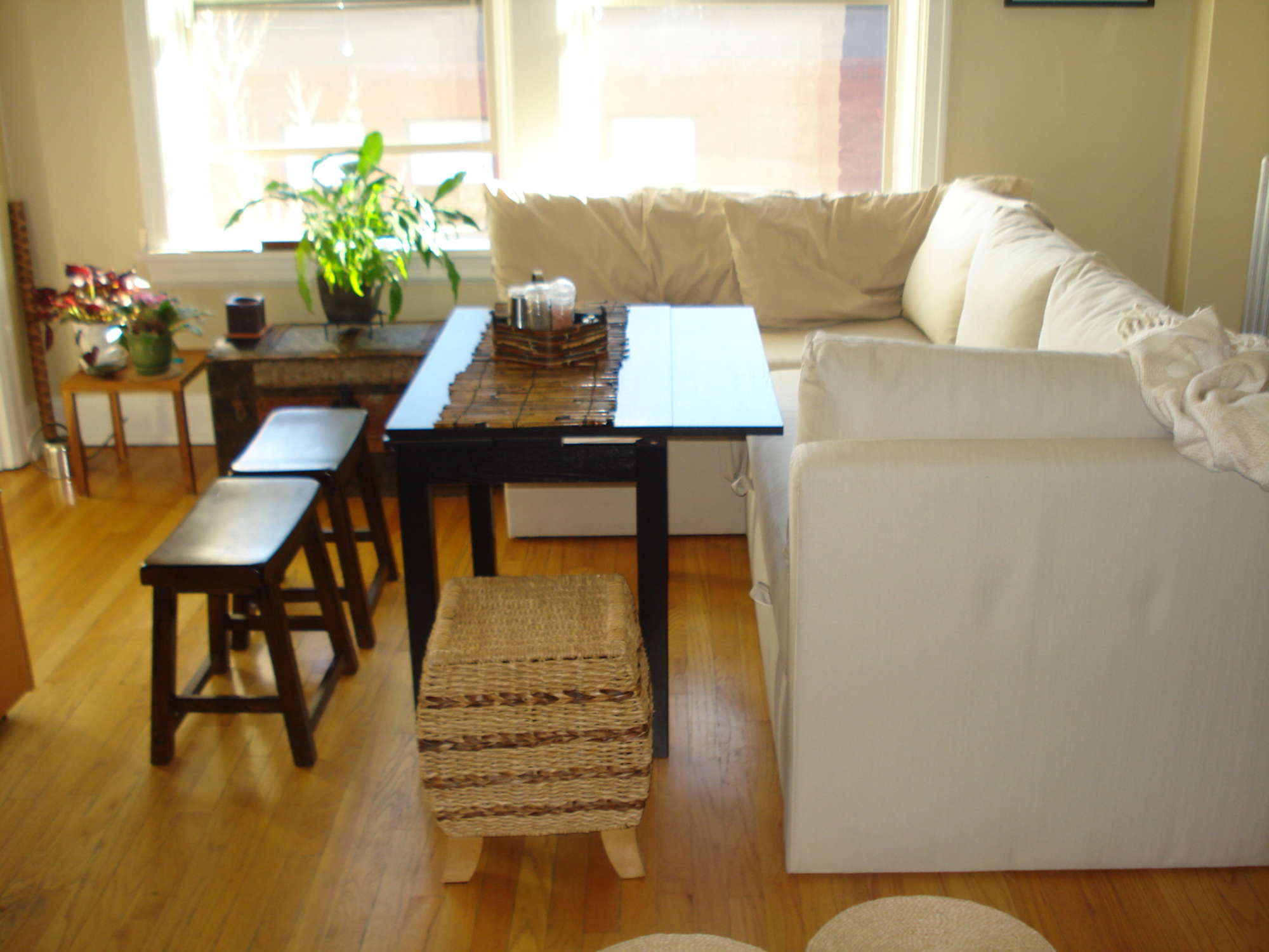 Sofa &amp; table pulled out for space
