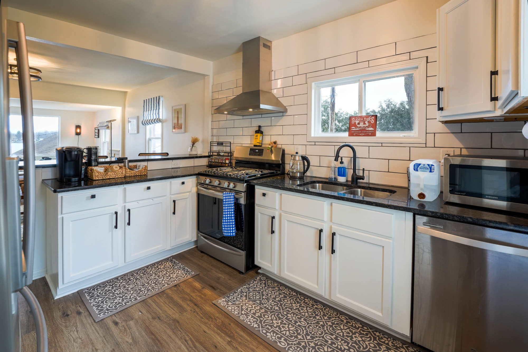 Fully stocked kitchen with coffee bar