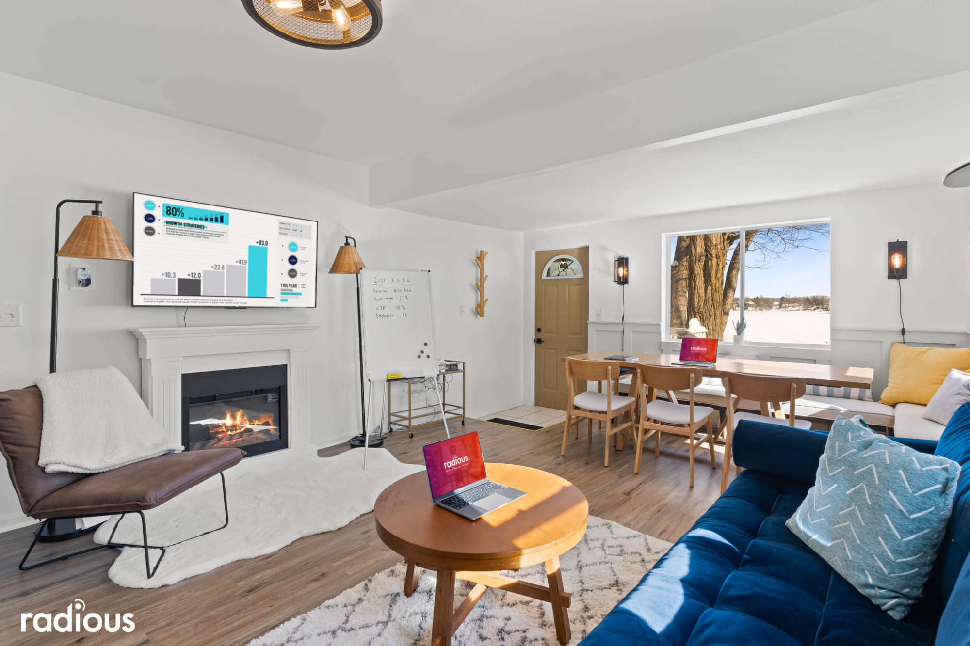 A bright and inviting workspace with a clean and organized look, perfect for hosting professional meetings.