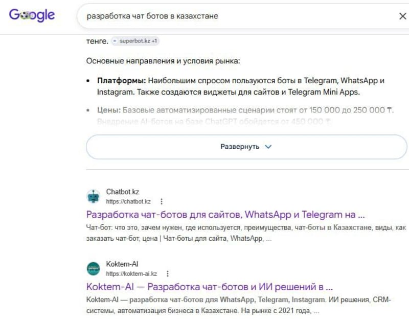 Google: Koktem-AI во 2-й позиции