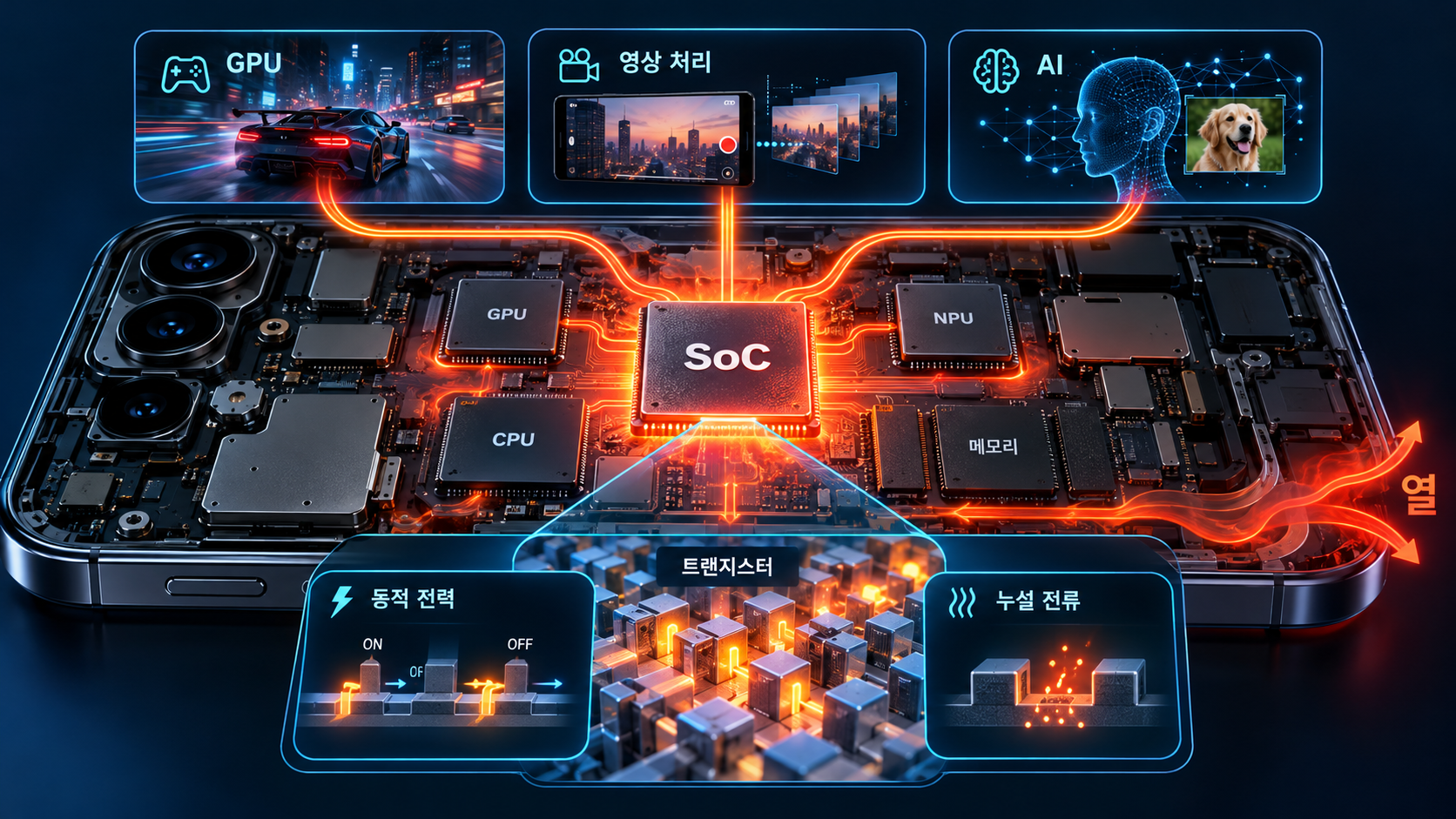 SoC 안에는 아주 많은 트랜지스터가 있습니다