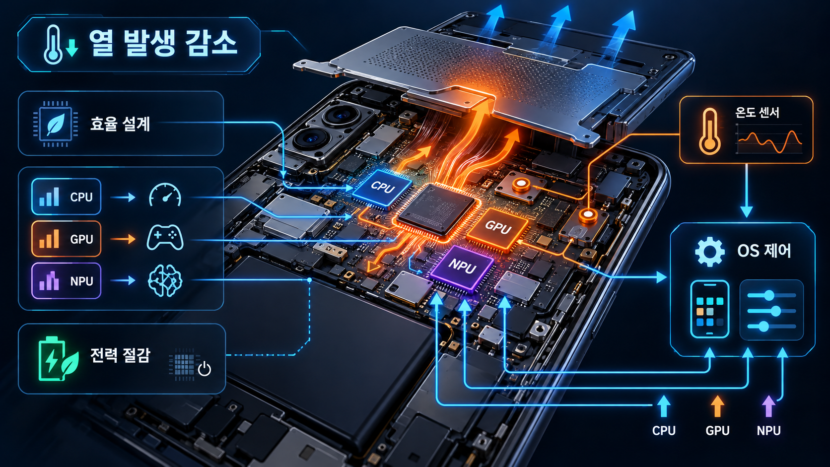 운영체제도 온도센서 정보를 보고 앱과 프로세서의 동작을 조정