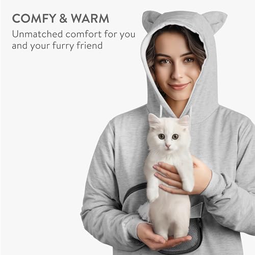 Vue 2 de Pull Poche Chat Sweat