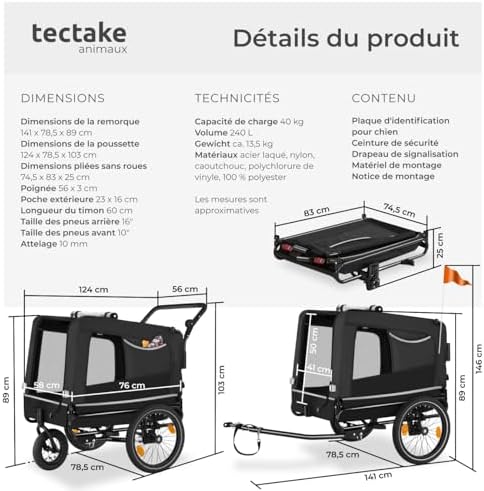 Vue 6 de Tectake Remorque Velo Chien