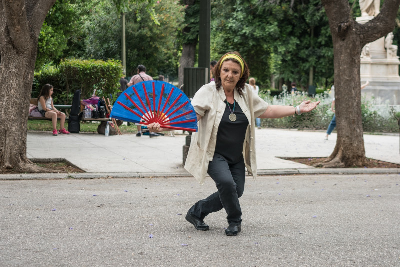 Taichi fan form by taichi instructor Eleftheria Kazantzi