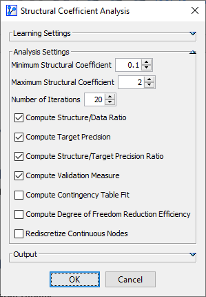Analysis Settings section of the settings window