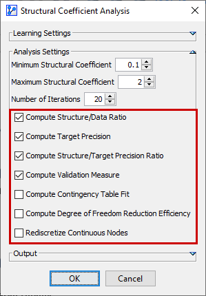 Analysis Settings: measure checkboxes
