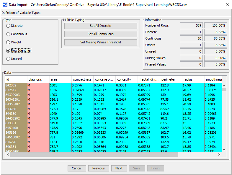 Data Import Wizard Step 2 (variable types)