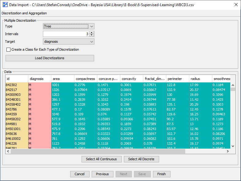 Data Import Wizard Step 4 (discretization)