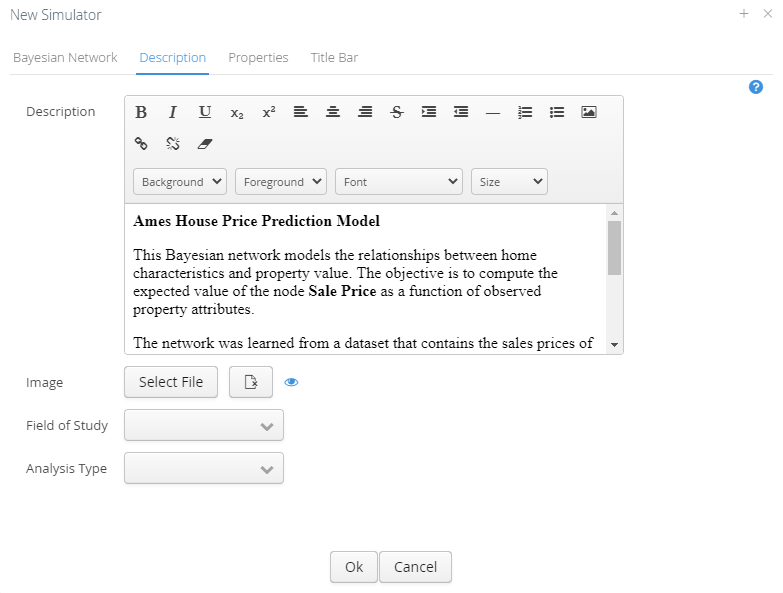 Description tab in the WebSimulator publishing editor
