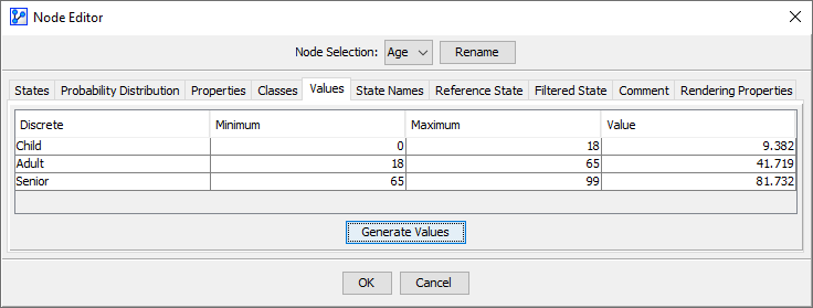 Generate Values button in the Node Editor