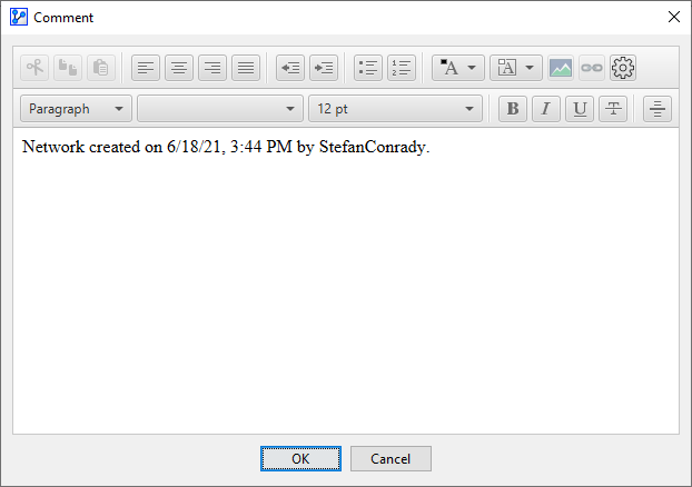 Network Comments Editor with default settings