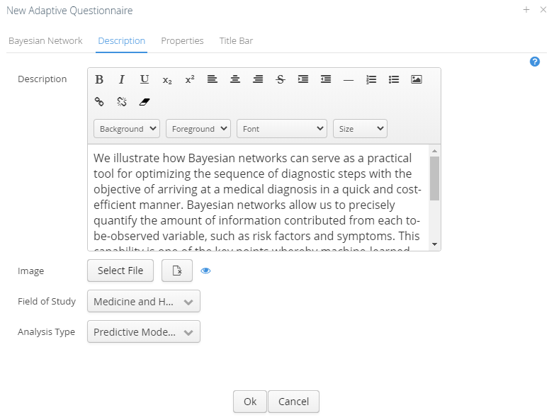 Description tab when publishing an Adaptive Questionnaire