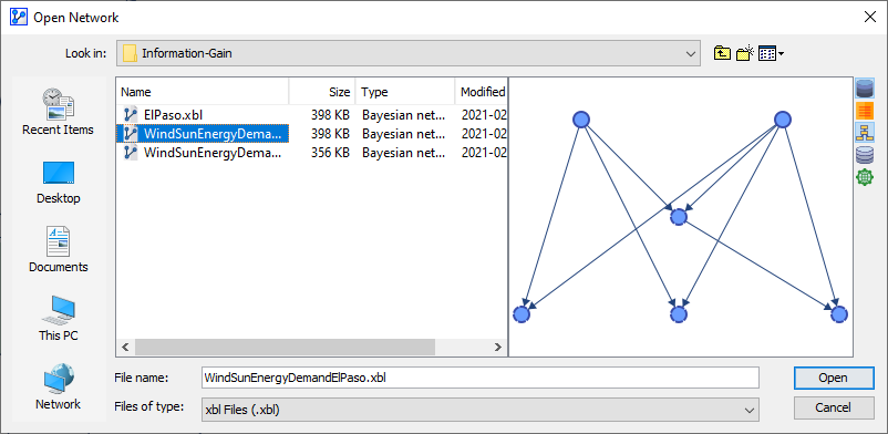 Open file dialog for loading a Bayesian network
