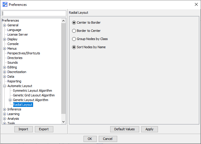 Radial Layout preferences