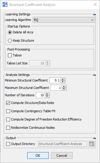 Structural Coefficient Analysis settings (EQ) for the Structure/Data Ratio